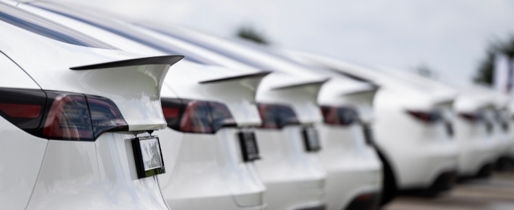 Close up on line of fleet cars